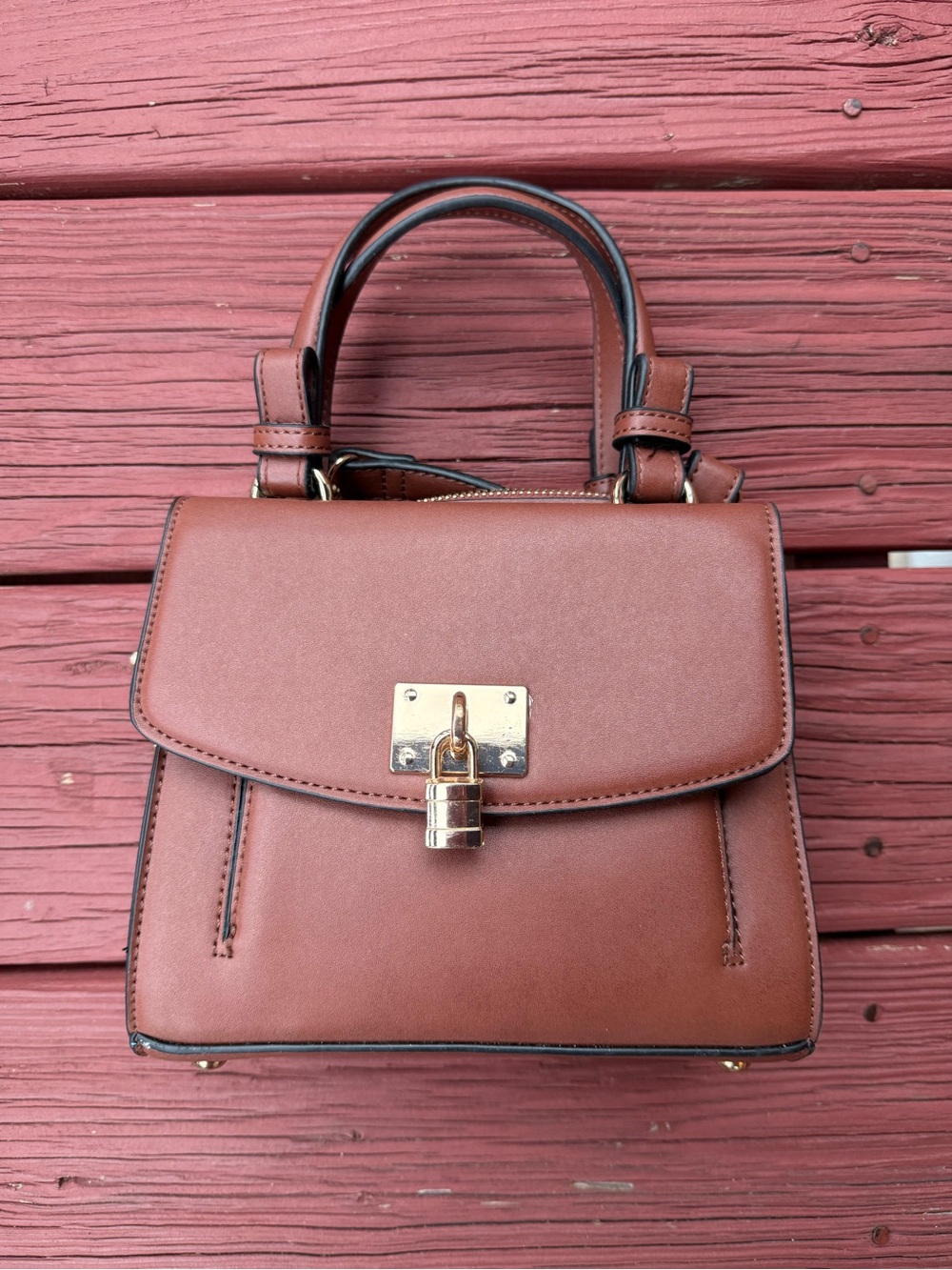 Forever 21 Brown Top-Handle Satchel with Gold Lock